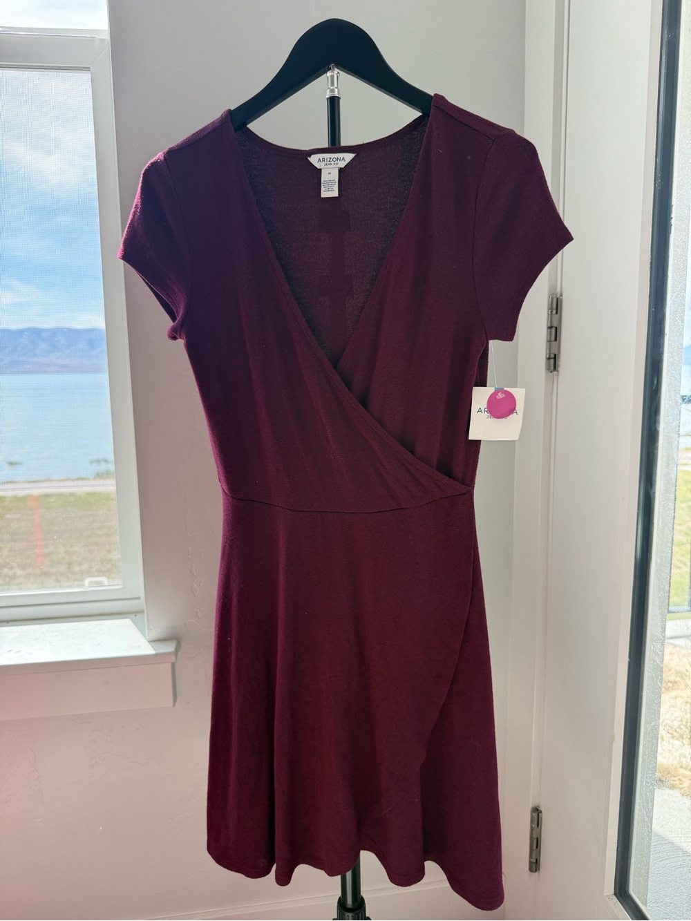 Arizona Jean Company Short Sleeve Wrap Dress in Deep Burgundy